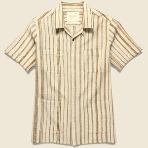 Kardo Alfred Handwoven Striped Guayabera Shirt Natural/Tan Mens Large Cotton